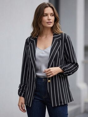 Tiffany And Gray Black and White Pinstripe Women's Blazer - Classic Workwear